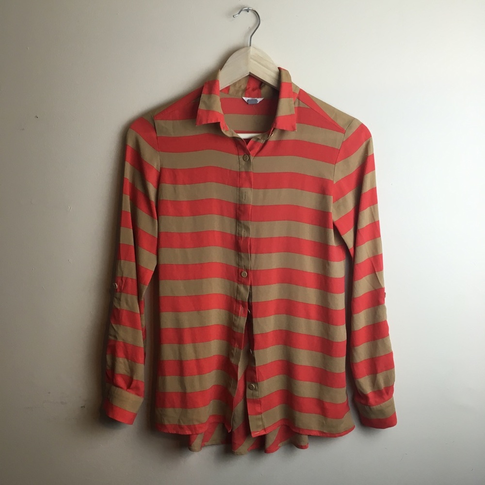 Fossil silk striped blouse button-down peplum XS - Picture 1 of 6